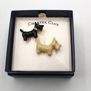 NEW Charter Club‎ Scottie Dog Enamel Rhinestone Brooch Pin Set of 2